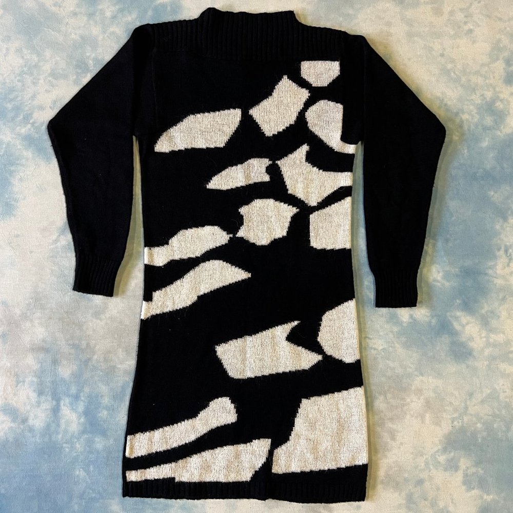 90's Cow Print Sweater Mini Dress Mock Turtle